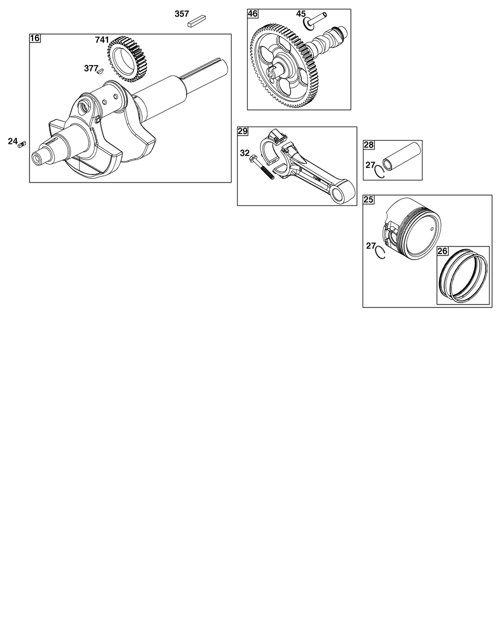 Crankshaft Group Diagram and Parts List for 61E377-0065-J1 400000 - 699999 Briggs and Stratton Engine